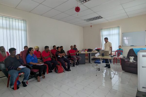 Basic Occupational First Aid Course hands-on CPR training AED demonstration during First Aid Course Malaysia Workplace safety first aid wound care session